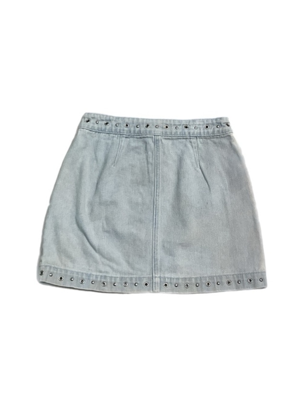 PacSun Y2K Light Wash Grommet Studded Denim Mini Skirt